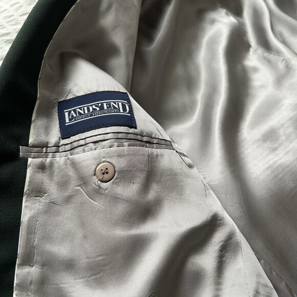 Vintage Lands End Mens Blazer 44L Green Wool Jacket Made in USA Preppy Dad FLAW - Picture 10 of 16